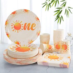 Conjunto de talheres para festa boho sunshine, pratos de papel descartáveis, copos de papel, tecido, hippie, sunshine, decorações de festa de aniversário, lemb