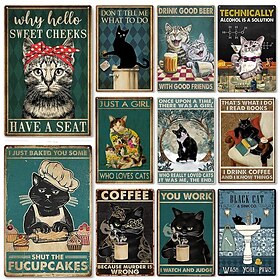1pc rétro métal étain signe chat café étain signe vintage cuisine signes décoration murale, peinture tenture murale pour la décoration murale art métal étain s