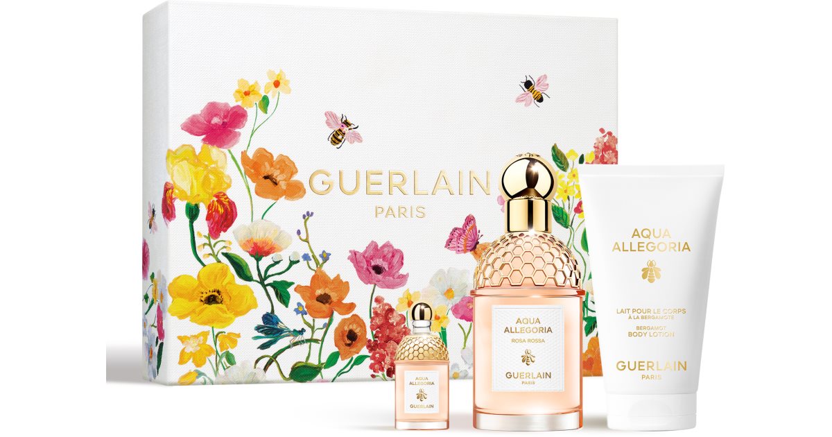 GUERLAIN Aqua Allegoria Rosa Rossa Coffret Femme Eau de Toilette Rechargeable 75 ml + Eau de Toilette 7,5 ml + Lait Corporel Bergamote 75 ml