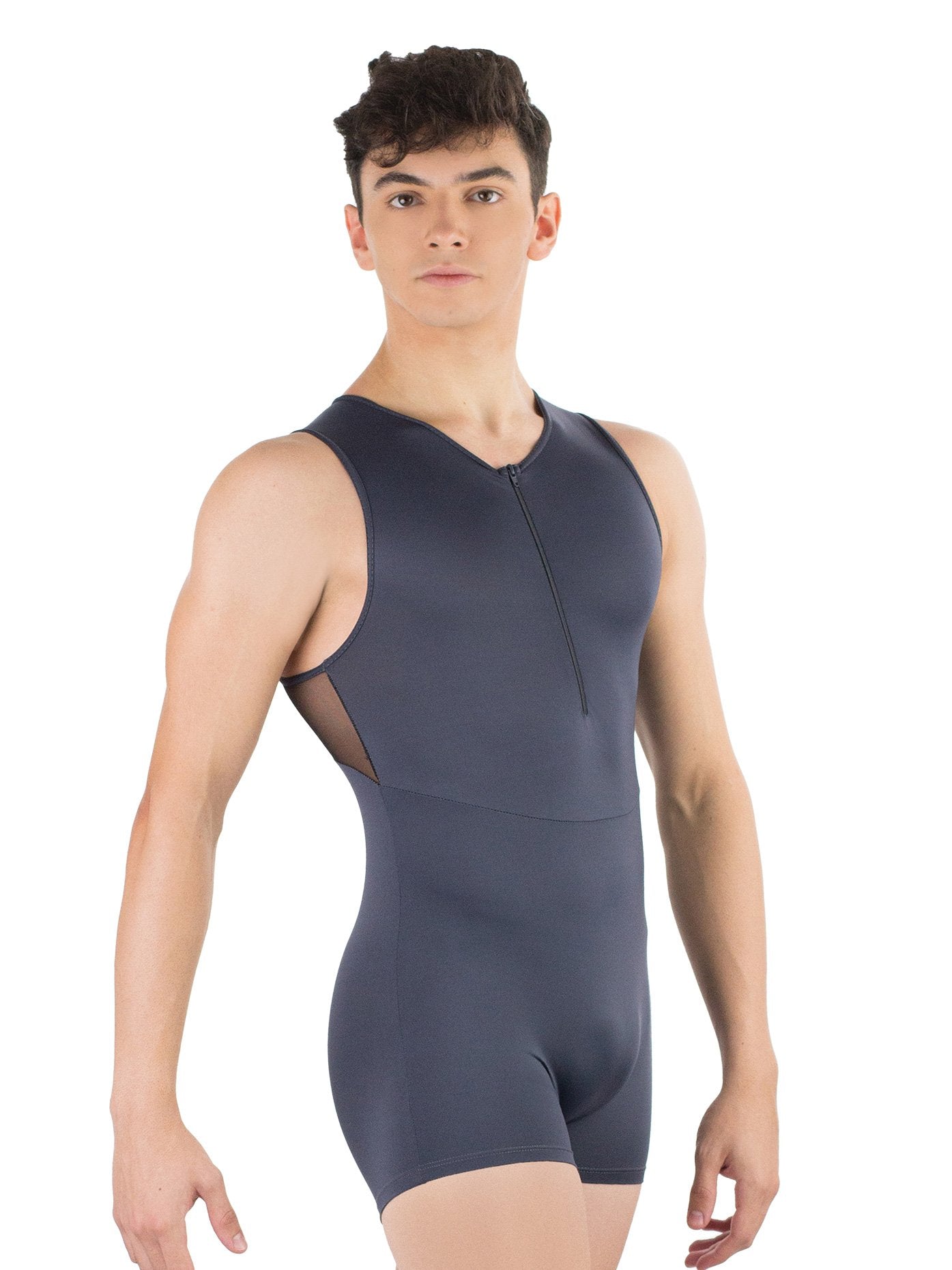 Ballet Rosa Mens Zip Front Biketard Gris M ASLAN