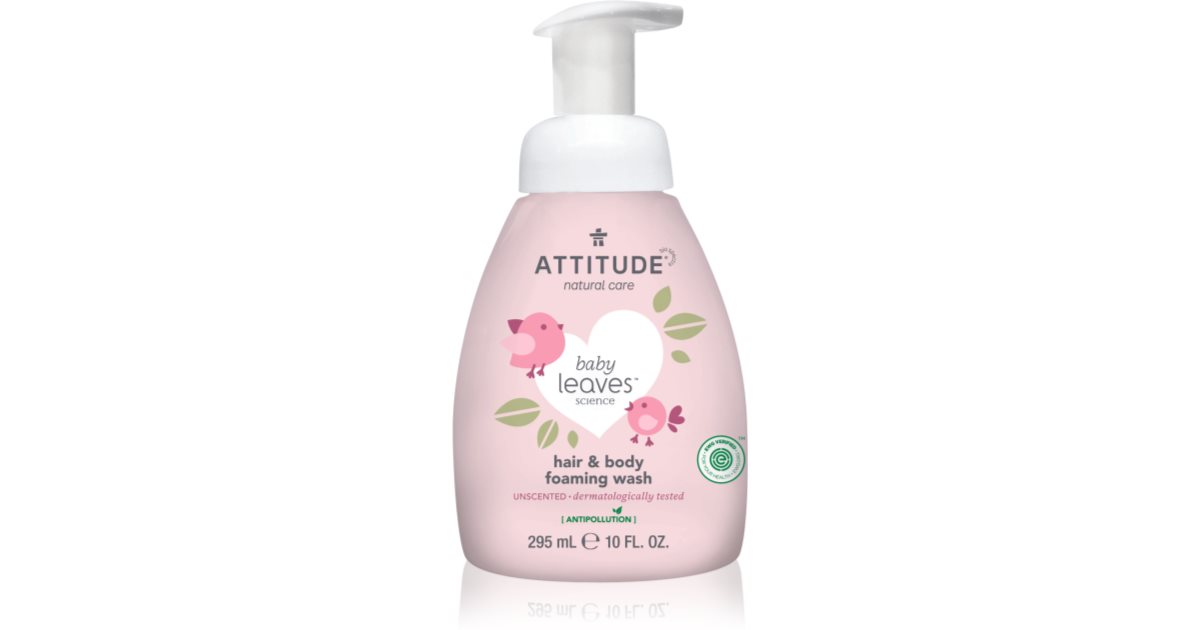 Attitude Baby Leaves espuma limpiadora infantil 2 en 1 sin perfume 295 ml