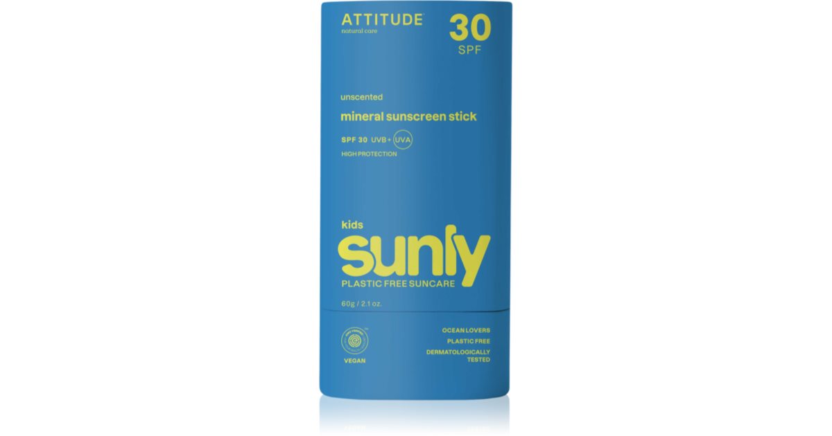 Attitude Sunly Stick crema bronceadora mineral infantil SPF 30 60 g