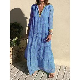 Dames Casual jurk Swingjurk Bloemig Afdrukken V-hals Lange jurk maxi-jurk Casual Boho Dagelijks Vakantie Lange mouw Zomer