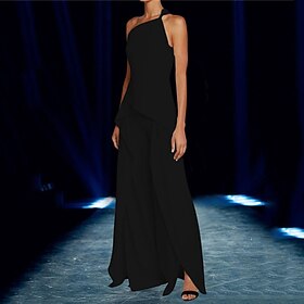 Women's Jumpsuit Ruffle Solid Color One Shoulder Elegant Wedding Party Straight Regular Fit Sleeveless Sleeveless Black White Wine S M L All Seasons