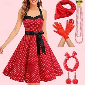 Années 1950 vintage inspiré une ligne robe swing robe accessoires ensemble robe évasée costume femme vintage cosplay date partyamp; foulard en soie trapèze du