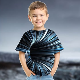 Infantil Para Meninos Camisa Camiseta Manga Curta Gráfico 3D impressão Estampa Colorida Arco-íris Crianças Blusas Verão Activo Moda de Rua Esportes 3-12 anos