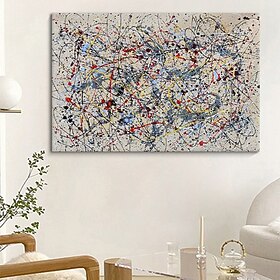 Hand Painted Jackson Pollock Autumn Rhythm Canvas Abstractionism Bright Colorful Living Room Wall Decor Ready to Hang Best Friend Art Gift