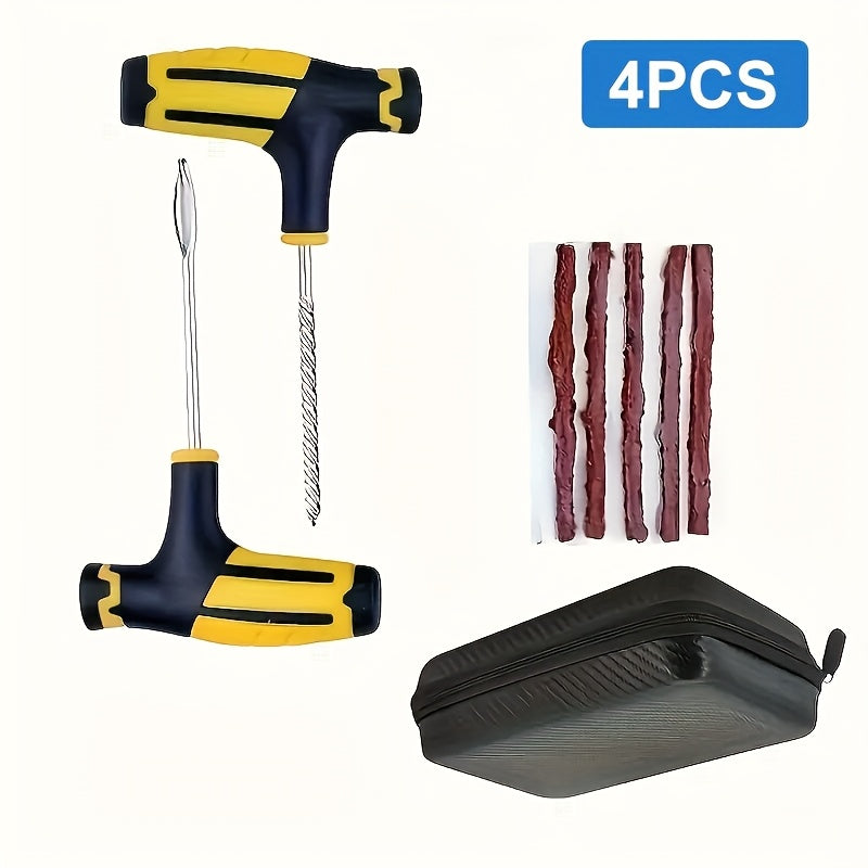 TEMU 4pcs Heavy-duty Tire Repair Kit | Universal Plug Set For Car-motorcycle- | Emergency Roadside Tool With Non-slip Handle | Compact Storage Design