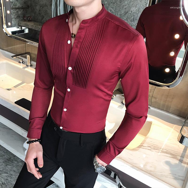 Men&#039;s Dress Shirts British Style Men&#039;s Tuxedo Shirt Long Sleeve Stand Collar Fashion Gentleman&#039;s Slim Party Top Spring Size S-5XL