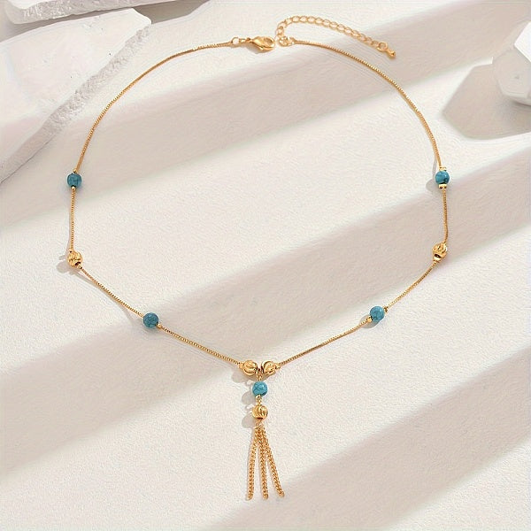 Collares de cadena con colgante de borla de latón chapado en oro real de 18k de moda para mujeres