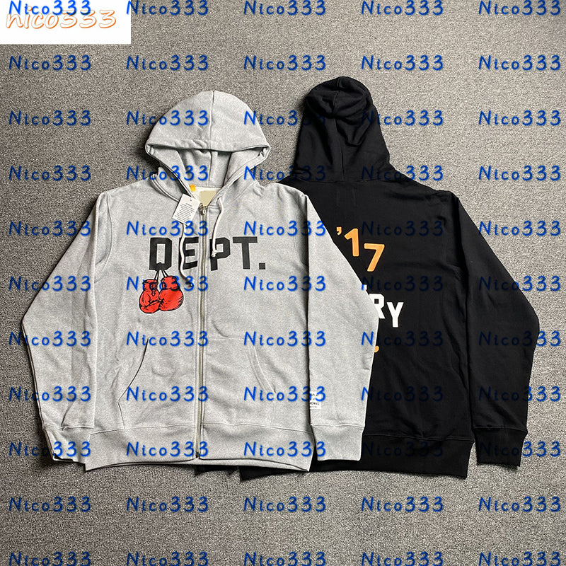 GA Depts boxing gloves zipper monogram simple cotton loose versatile black gray beige street men and women casual hoodie