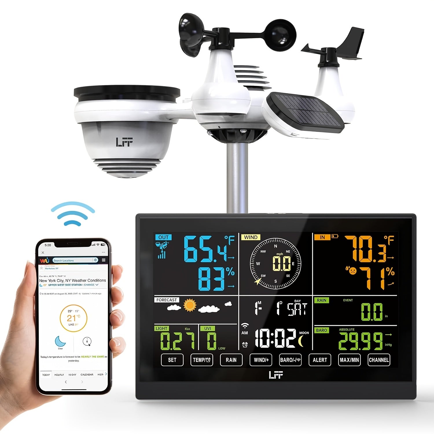 TEMU Wireless Outdoor Weather Station With Rain Gauge, , Wind Speed-, Barometer, Temperature-humidity Monitor, 4-level Adjustable Backlight, Wifi &