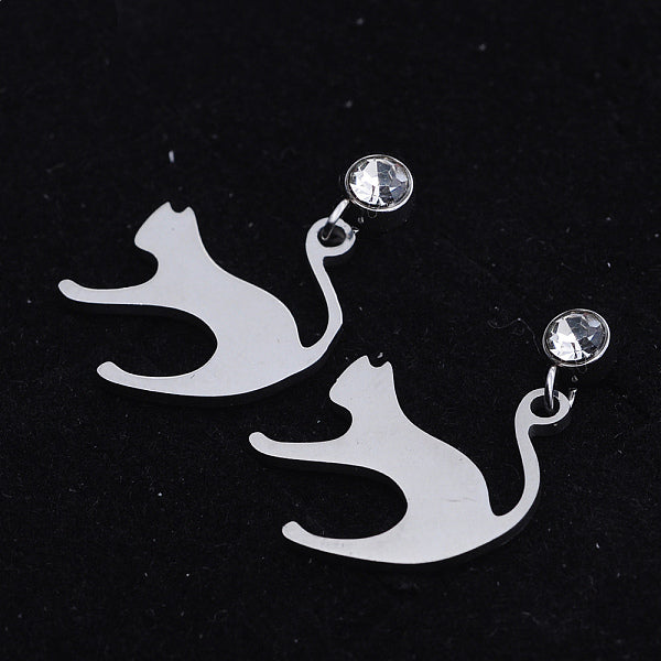 Boucles d'oreilles pendantes en acier inoxydable 201 en forme de chaton