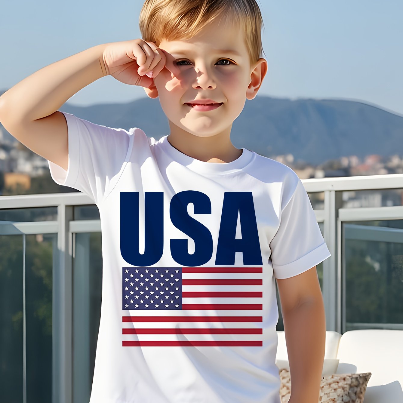 TEMU American Printing 1pc Boys' Fashionable And Creative Short Sleeved T-shirt, Front Print, Casual Round Neck, Suitable For Summer, Outdoor, And