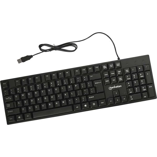 Wired Computer Basic Black Keyboard with 4.5ft USB A Cable, 104 keys, Foldable Stands Compatible for Windows, PC, Laptop 3 Yr Mfg Warranty u