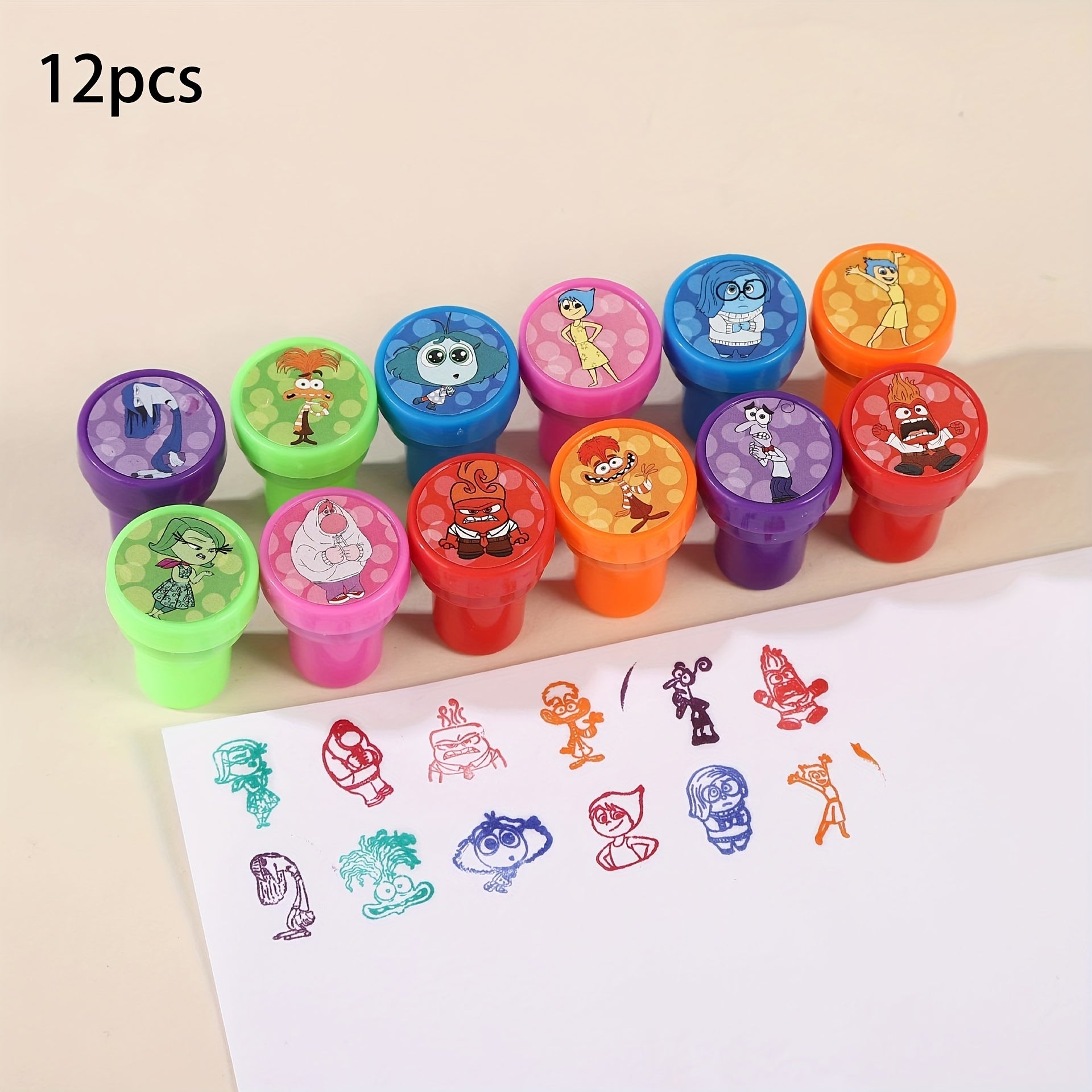 TEMU 12pcs 'inside Out' Themed Stamps, Mixed Colors Diy Craft Kit, Round, Durable Plastic, Scrapbooking, Birthday & Holiday Party Gifts