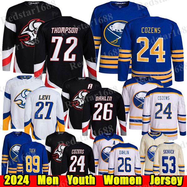 #72 Tage Thompson Buffalo hockey jersey #24 Dylan Cozens Rasmus Dahlin Devon Levi Owen Power Alex Tuch Jack Quinn Luukkonen Jeff Skinner Bow