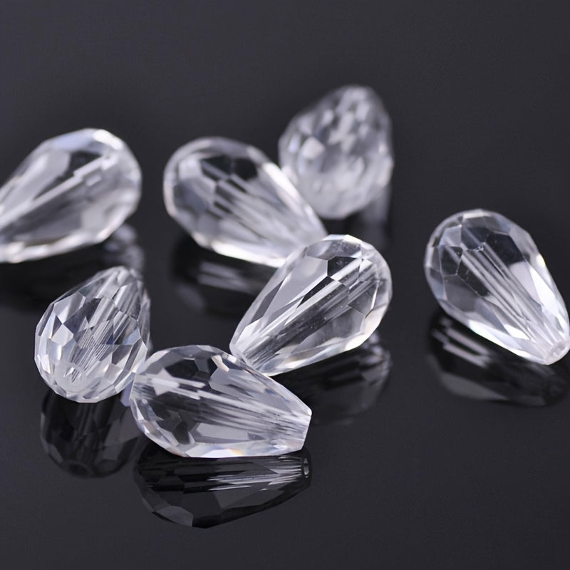 TEMU 50pcs 8x12mm Crystal Water Drop Straight Hole Machine Grinding Glass Crystal Curtain Loose Beads Diy Beading Decors Jewelry Making Accessories