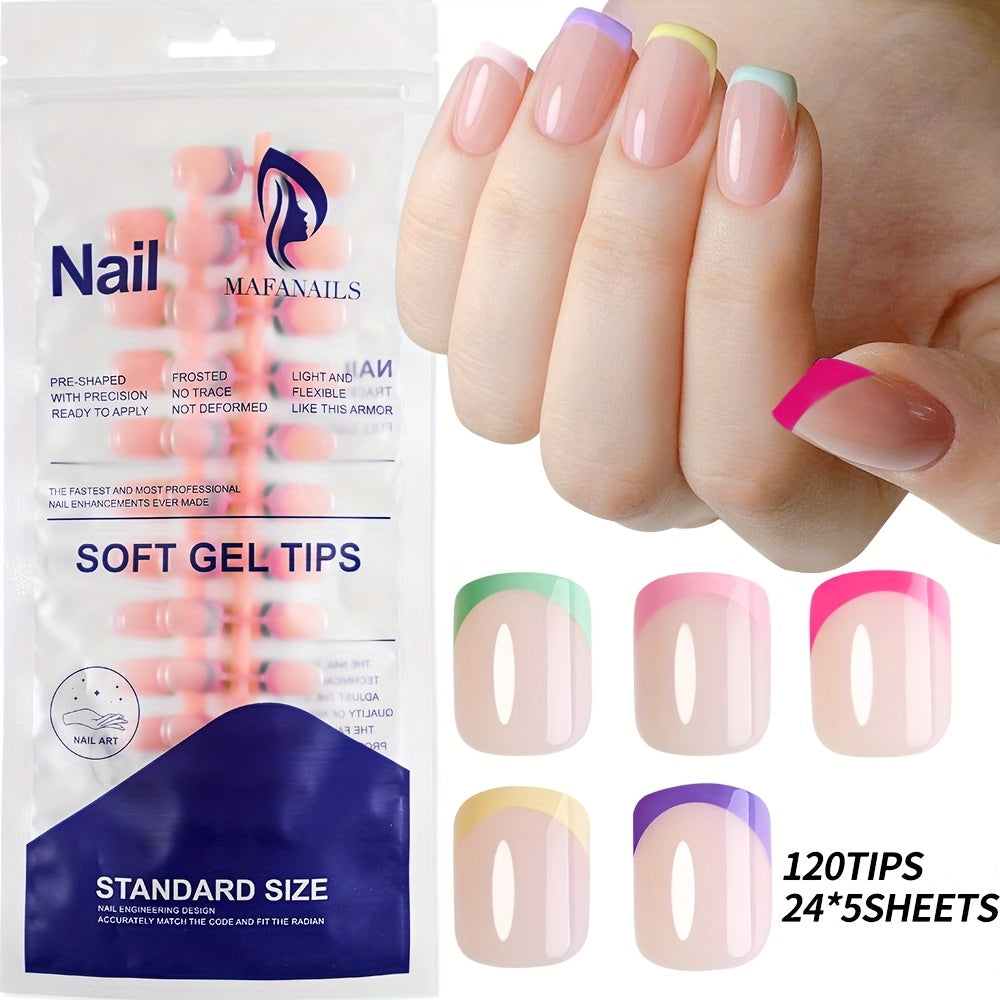 TEMU 120pcs Short Square On Nail Set, 12 Size Glossy Fake Nails Full Cover Acrylic Artificial False Nail Tips For Women Nail Art Manicure,fashion