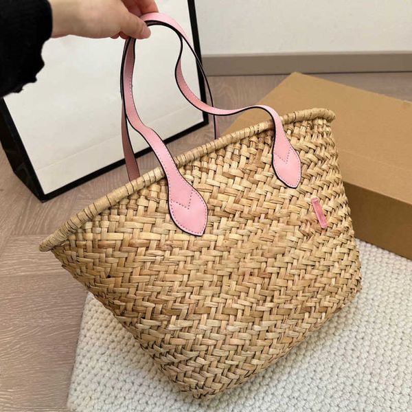 Shoulder Bags Grass Woven Bag Women Handmade Woven designer bags Basket Vacation Beach Bag Single Shoulder Underarm Big Bag 240615