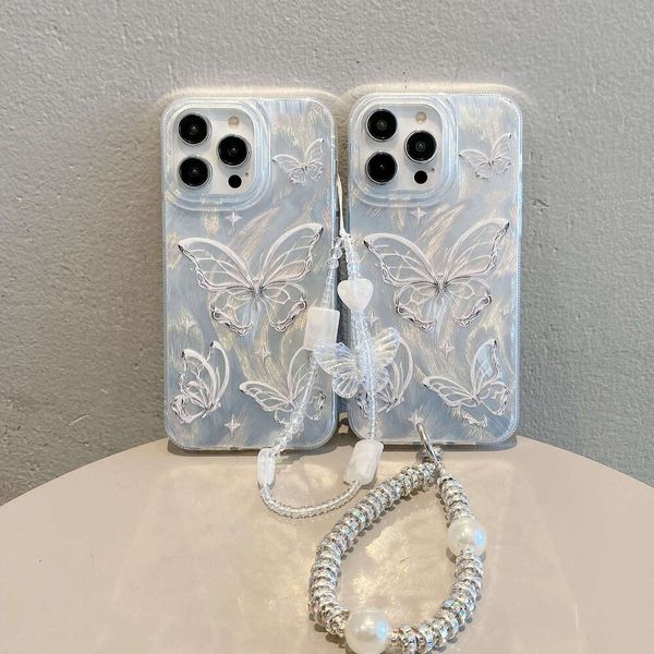 Premium feel suitable for Apple 16PRO feather butterfly case iPhone 14-12 pearl chain back hard protective cover