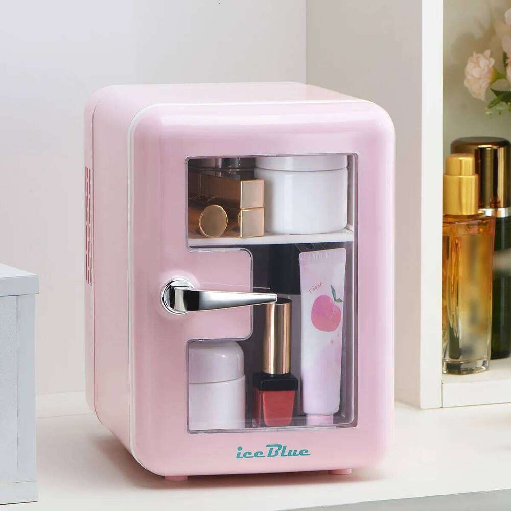 iceBlue Viewing Window Mini Fridge 4L-6Can Makeup Drink Dual-use Cooler Warmer Refrigerator for Camping Car Home Dormitory Gift