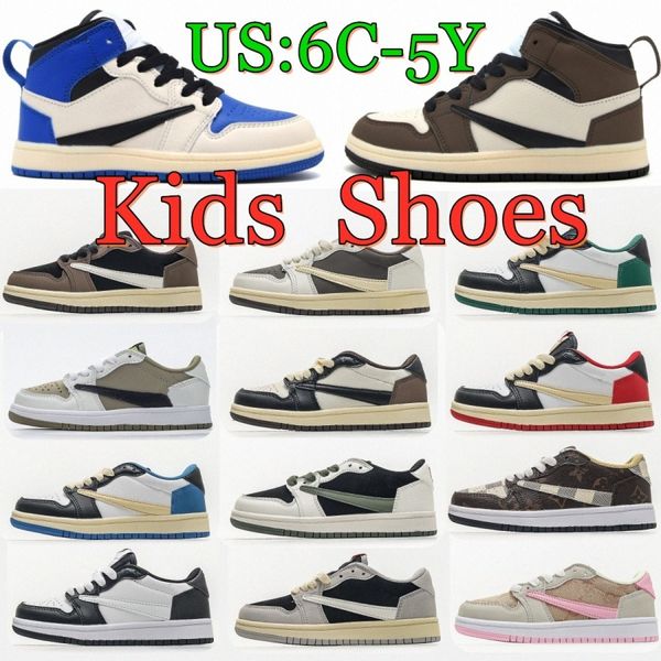 Jumpman 1s kids shoes Mocha 1 low Toddler sneakers Reverse Olive Black Phantom BABY boys girls Basketball kid Shoe Designer youth6C 4Y 5Y