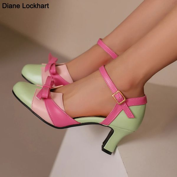 Summer Women Sandals Fashion Pink Green Heels Wrap Toe Lolita Pumps For Sweet Bow-tied party Dress Shoes Mixed colors 44 241111