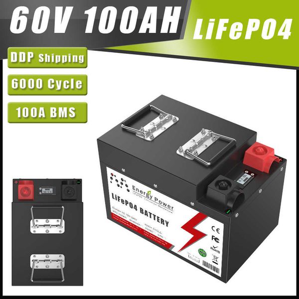 60V 40AH 100AH LiFePO4 Battery Pack Built-in 3000W 5000W BMS 6000 Cycles For Electric bike Scooter motorcycle Golf cart