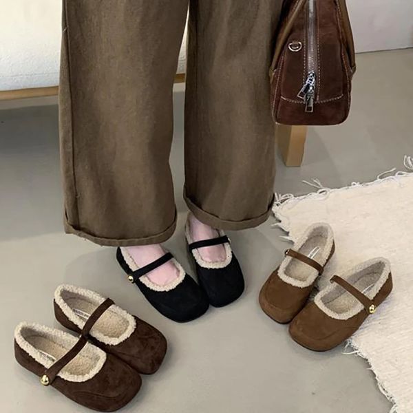Autumn Winter Women Women Mary Jane Sapatos Moda Sapatos rasos Ladies Concise Sof Sole Cotton Shoes 241214