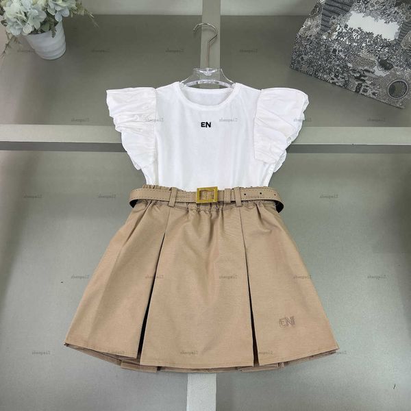 Luxury girls dress summer t-shirt set baby skirt set kids designer clothes Wide sleeve embroidery logo design T-shirts and skirts