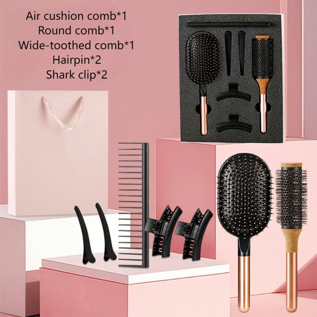 Womens Comb 7 in 1 Set Air Cushion Comb Hair Brushes Wide Tooth Comb Round Hairbrush Designer Hairpin Duckbill Clip Cylindrical Comb Hair Slide Barr