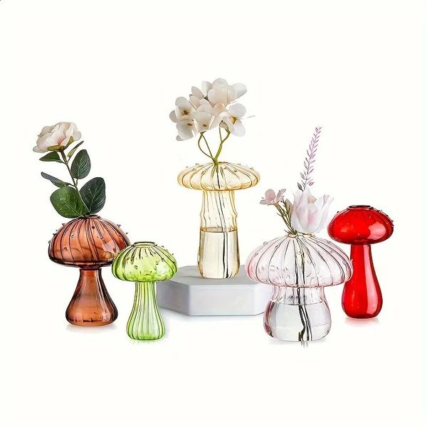 5 Colors Plant Mushroom Glass Vase Mini Plant Glass Container Unique Small Glass Vase Home Christmas Halloween Decoration 241120