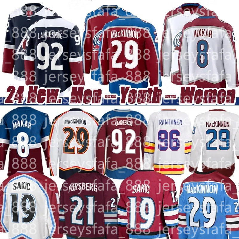 29 Nathan MacKinnon jersey 8 Cale Makar jersey 92 Gabriel Landeskog hockey jerseys Mikko Rantanen Miles Wood Joe Sakic Devon Toews Avalanche jersey