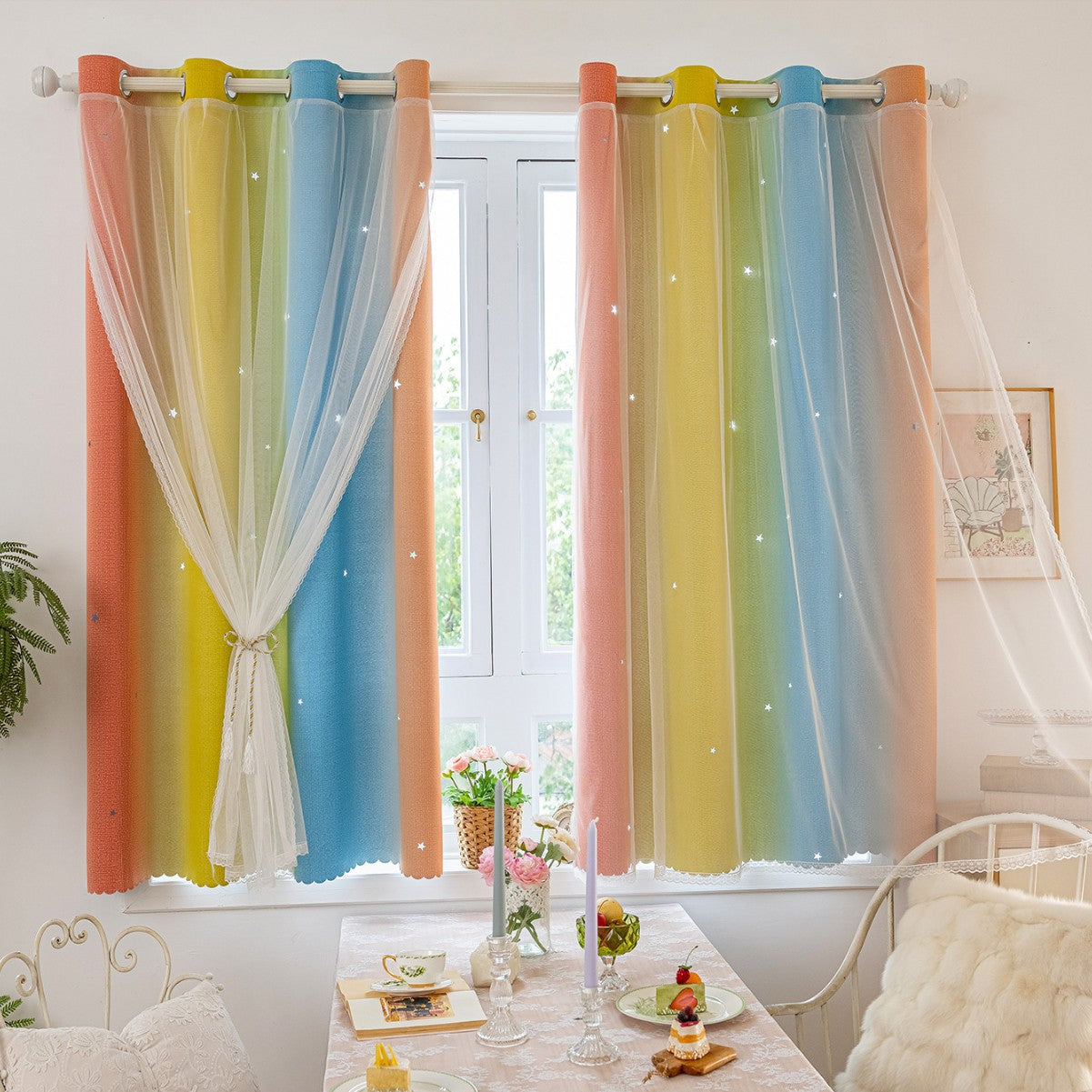 YL-31520 Morandi gradient stripes foreign trade cross-border double-layer integrated blackout gauze curtain finished product wholesale