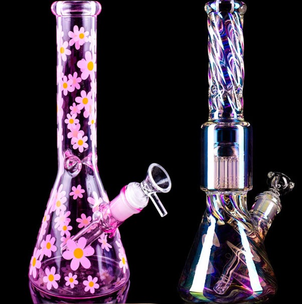 Rainbow glass water bongs hookahs dabber Bong Beaker Arm Dab rigs smoking water pipes Bubbler downstem perc with 14mm 11.8&#039;&#039;