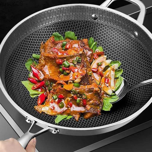 Pans Reusable frying pan tick free Wok steak cooking pot sauce pot single-sided honeycomb potL2403