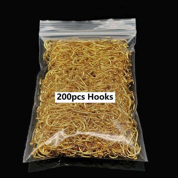 Fishing Hooks 200Pcs-lot Fish Hook Gold Color 3#-12# Carbon Steel Fishhooks Carp Fishing Accessories Goods Tackles Tools Pesca Y240910