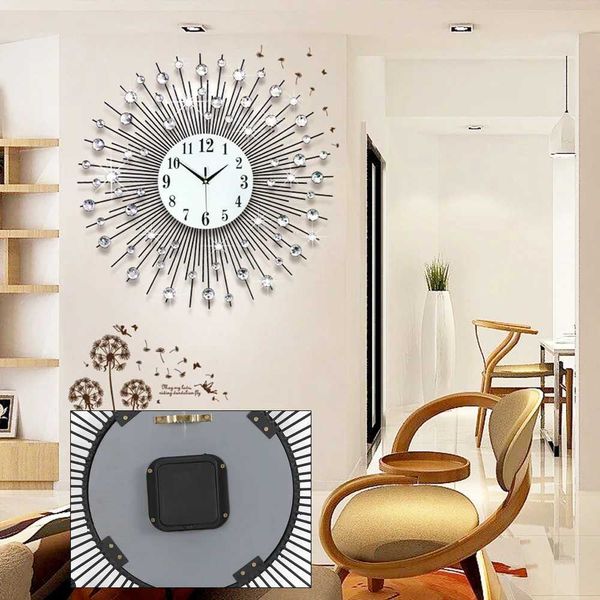 60x60cm modern luxury large art circular diamond wall clock home living room decoration W250107