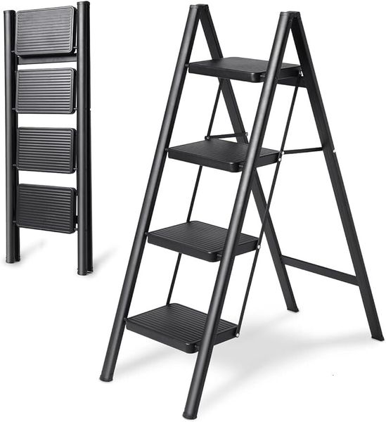 4 Ladder Folding Stool Heavy Duty 330 Lbs Load Step Ladders Home Tall Kitchen-Closet Stepladder For Adults