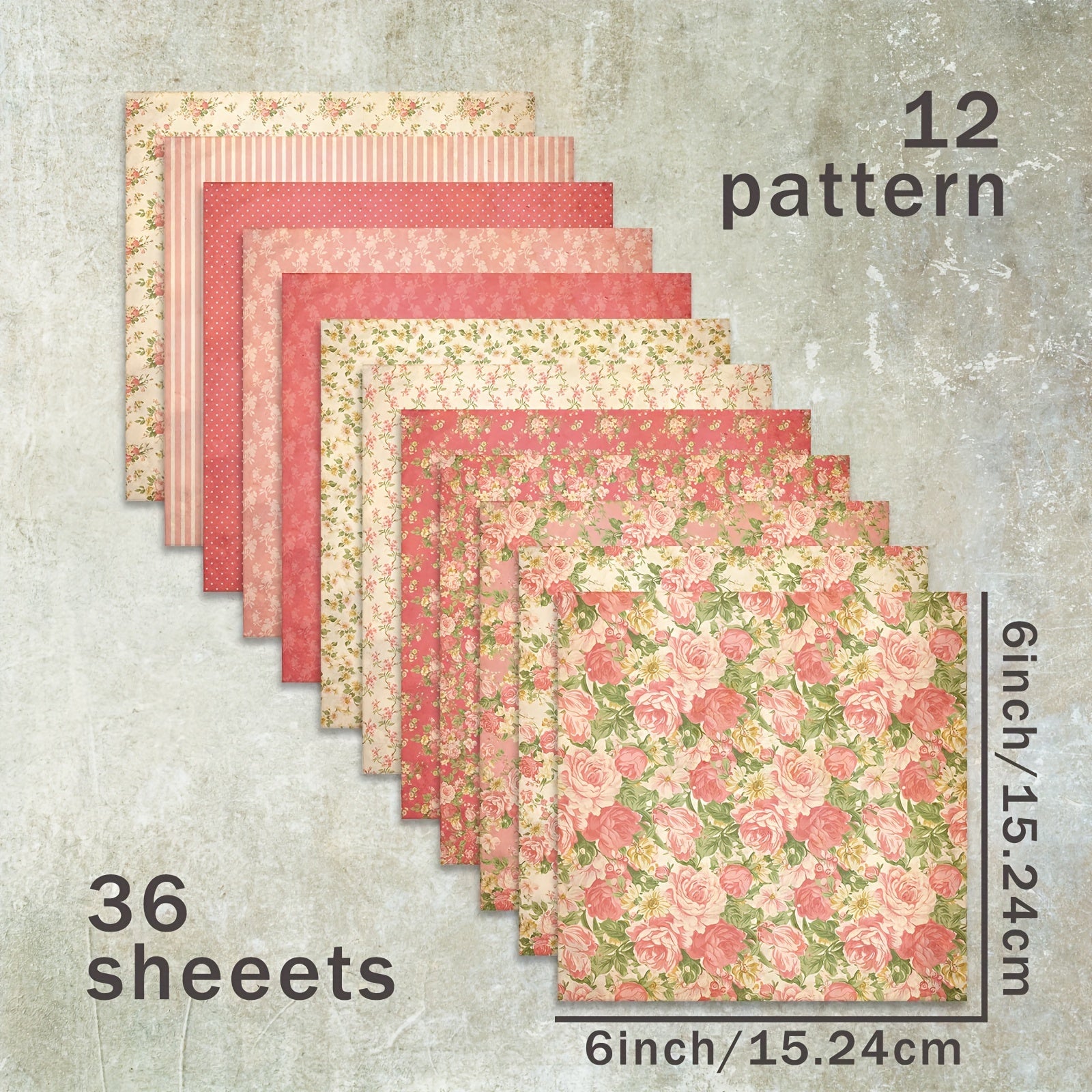 TEMU 36 Sheets Vintage Floral Patterned Scrapbooking Paper, 6x6 Inch, Heavyweight Cardstock For Bullet Journal, Collage, Greeting Cards, And Crafts