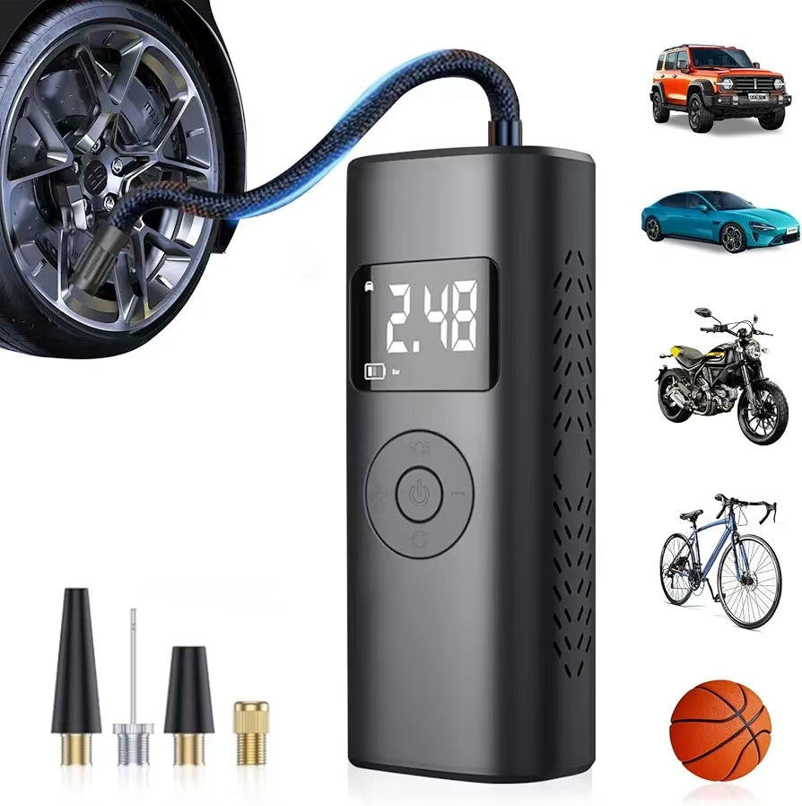 Portable air compressor 180PSI&10000mAh portable air pump, precise pressure LCD display, 3x fast inflation suitable for car, bicycle, and motorcycle