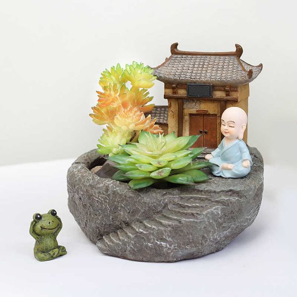 Planters Pots 1pcs Buddhism Temple Resin Flowerpot Succulent Plants Planter Monk Flower Pot Home Garden Decoration Bonsai Flower Pot G230524