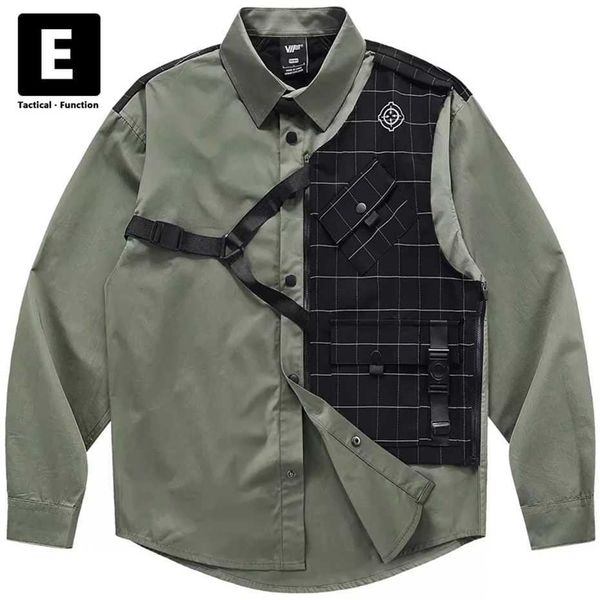 Camisa Green Goods Mens primavera e outono de camisa longa Camisa de splicing Technology Clothing Militar