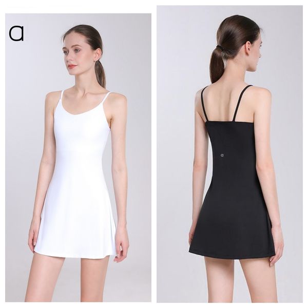 Dresses A71 Female Casual Solid Sleeveless Sport Tennis Dress With Built-in Bra Running Fitness Tennis Skirt