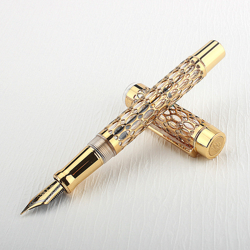 wholesale Jinhao Century 100 Fountain Pen Real Gold Electroplating Hollow Out Ink Pens Smoothly Writing F Nib for School Office Business 230821