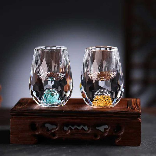 15ml Luxury Crystal Glass Vodka Sake Shochu Liqueur Double Bottom Gold Foil Glass Tea Cup High-end Gifts Hard Liquor Barware Y250122