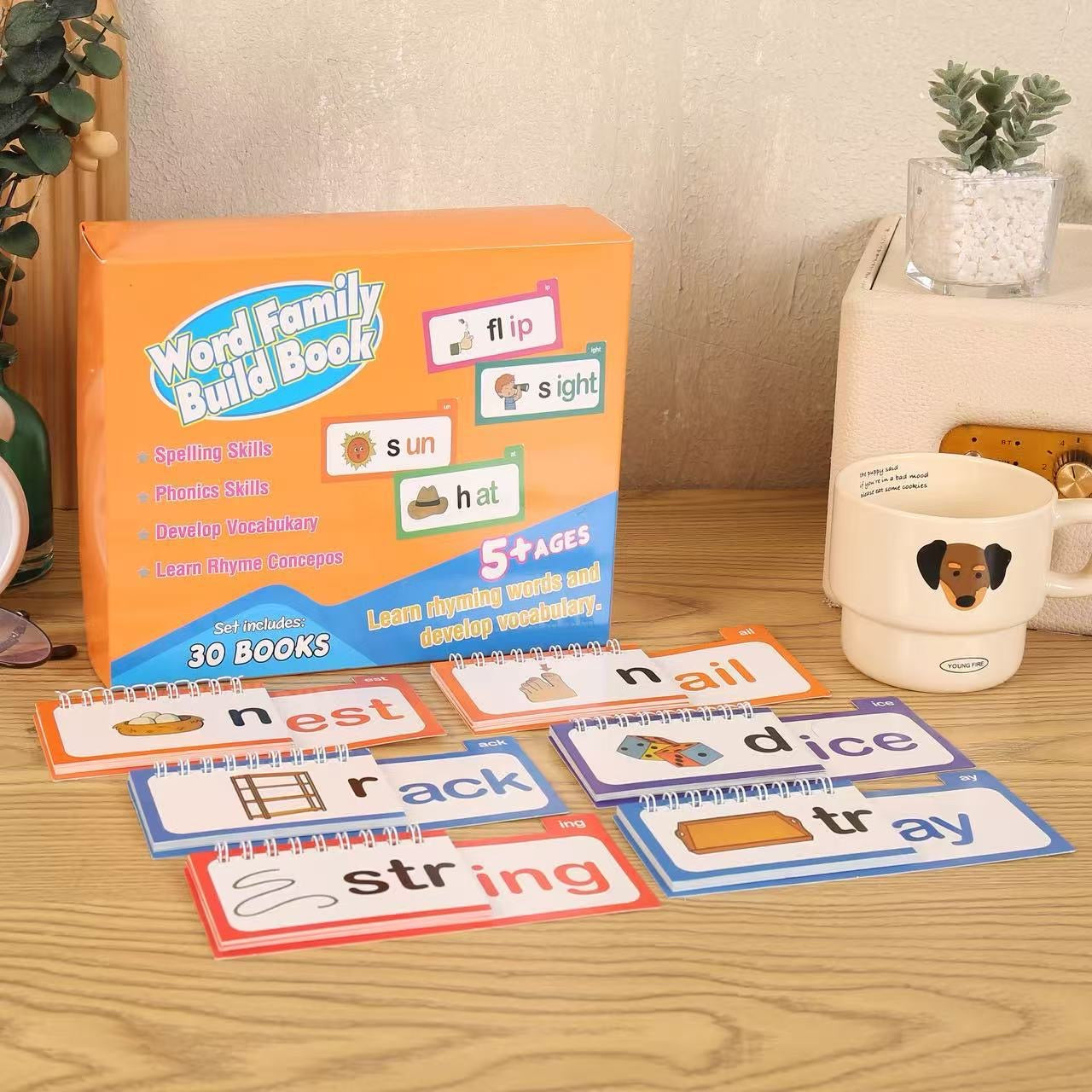 English 30 rhyming flip books + ABC vocabulary flashcards | English rhyming word memorization | Children&#039;s educational and early childhood esse