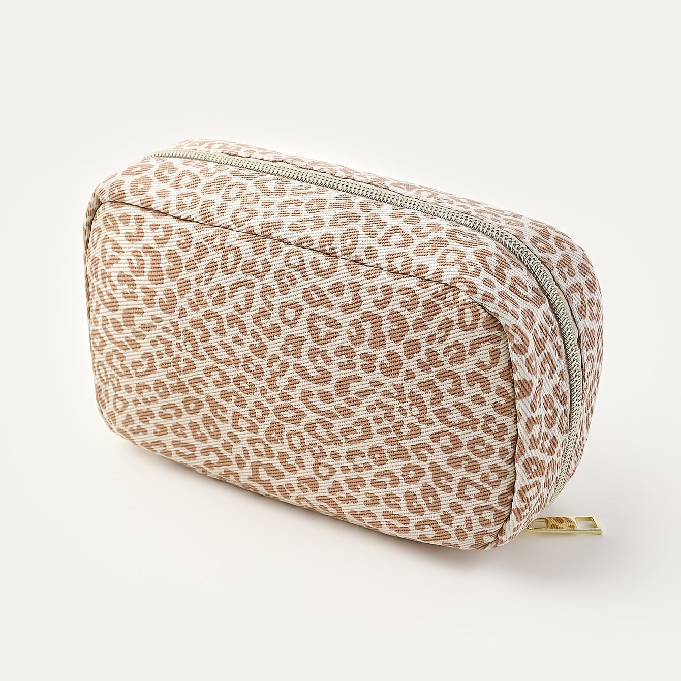 TEMU Leopard Print Makeup Brush Organizer Pouch - Large Capacity Travel Cosmetic Bag With Secure Zipper Closure, Durable Fabric & Sturdy Handles For