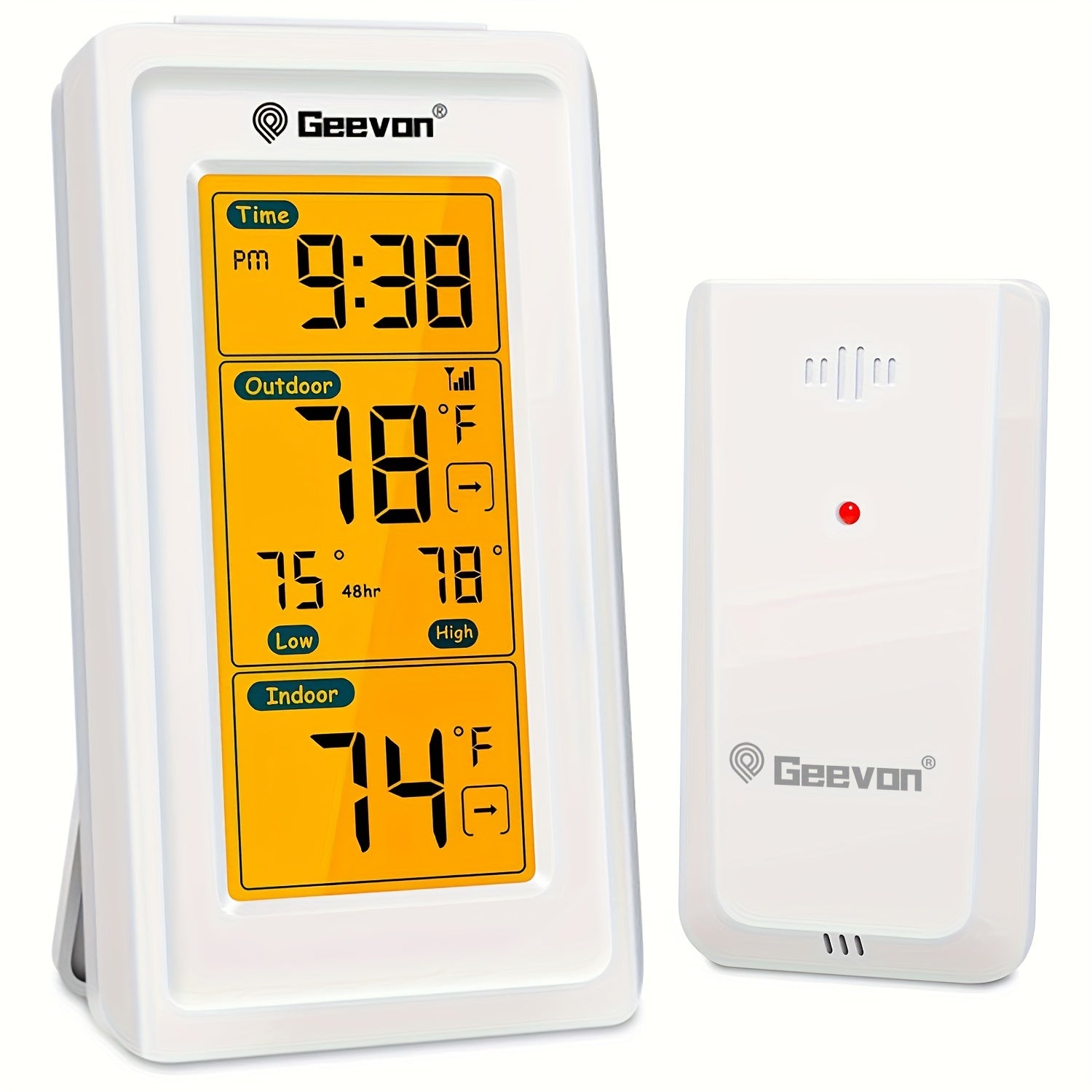 TEMU 1pc Geevon Wireless Digital Thermometer With Time, High-low Alerts, 200ft-60m Range, Indoor-outdoor Temperature Monitor For Home, Office,